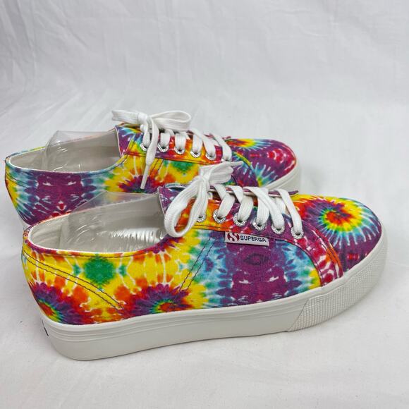 Superga Canvas Sneakers Rainbow Tie Dye Platform 2790 Size 39.5 - US 9 Like New - Picture 8 of 9